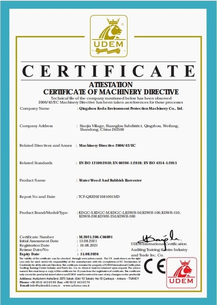 Çin Qingzhou KEDA Environment Protection Machinery Co., Ltd Sertifikalar
